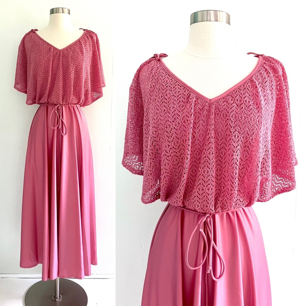 Vintage 70’s dusty rose lace disco dress